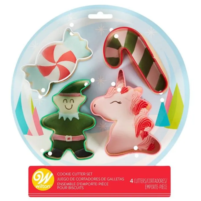 Cortadores caramelo, bastón, duende y unicornio Navidad (4) - Wilton