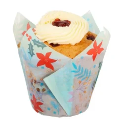 Cápsulas muffins azules flores rojas (24) - PME