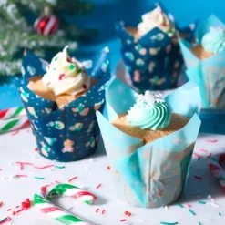 Cápsulas muffins azules muñecos copos de nieve Navidad (24) - PME