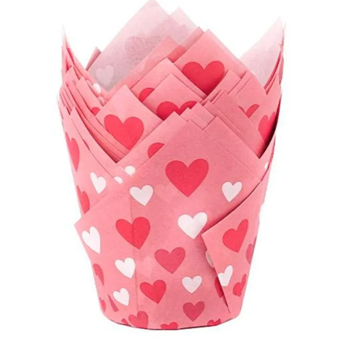 Cápsulas muffins rosas de corazones San Valentín (50) - Azucren