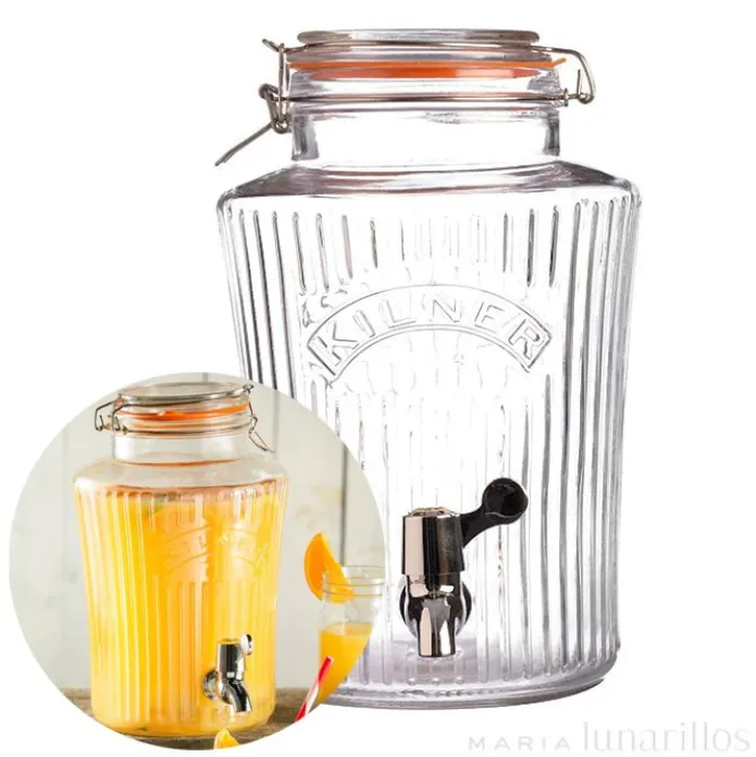Dispensador de cristal con grifo con estrías 5 litros - Kilner