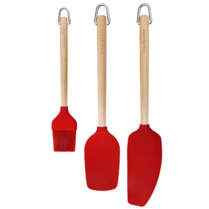 Espátulas y pincel rojos mango madera (3) - Silicona - KitchenAid