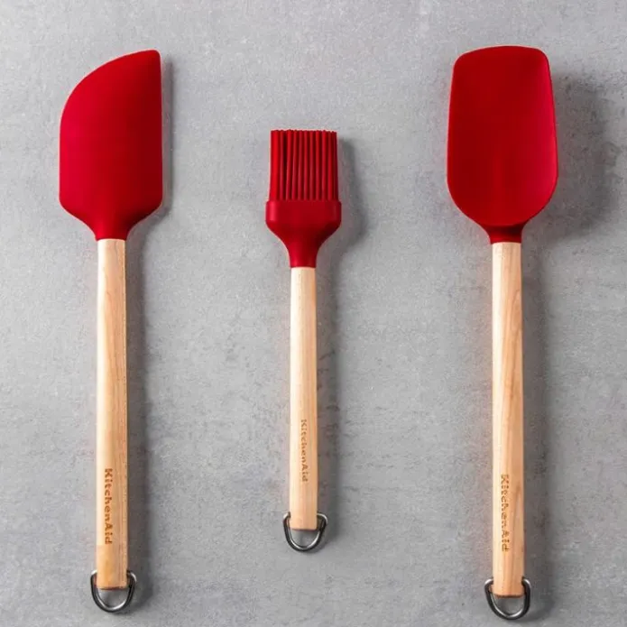Espátulas y pincel rojos mango madera (3) - Silicona - KitchenAid