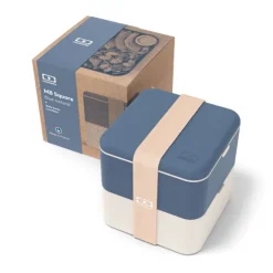 Fiambrera doble ecológica azul y beis cuadrada MB Square 1,7 litros - Plástico PBT (sin BPA) - Monbento