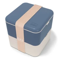 Fiambrera doble ecológica azul y beis cuadrada MB Square 1,7 litros - Plástico PBT (sin BPA) - Monbento