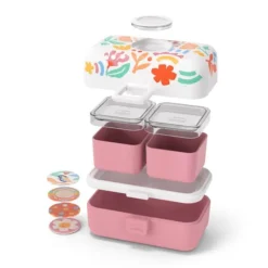 Fiambrera triple compacta rosa flores 800 ml - Polipropileno (sin BPA) - Monbento