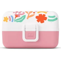 Fiambrera triple compacta rosa flores 800 ml - Polipropileno (sin BPA) - Monbento