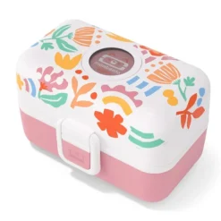 Fiambrera triple compacta rosa flores 800 ml - Polipropileno (sin BPA) - Monbento