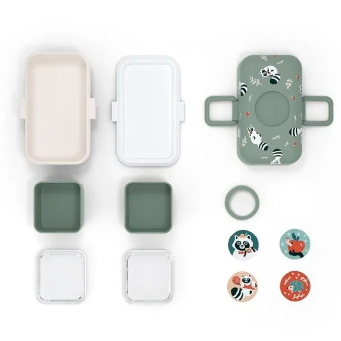 Fiambrera triple compacta verde Mapaches 800 ml - Polipropileno (sin BPA) - Monbento