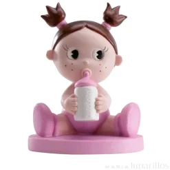Figura niña bebé de bautizo con biberón 10 cm - Dekora
