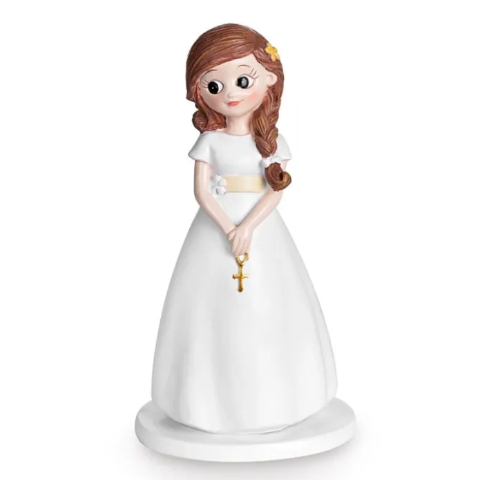 Figura niña de Comunión con rosario y trenza 16,5 cm - Modecor