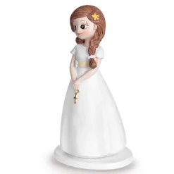 Figura niña de Comunión con rosario y trenza 16,5 cm - Modecor