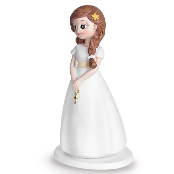 Figura niña de Comunión con rosario y trenza 16,5 cm - Modecor