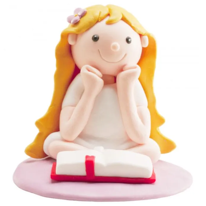 Figura niña de comunión leyendo biblia 8 cm - Dekora