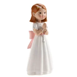 Figura niña de comunión pelo corto con rosario 15,5 cm - Dekora