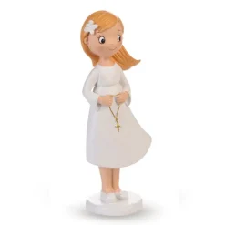 Figura niña de Comunión rubia con rosario 15 cm - Modecor