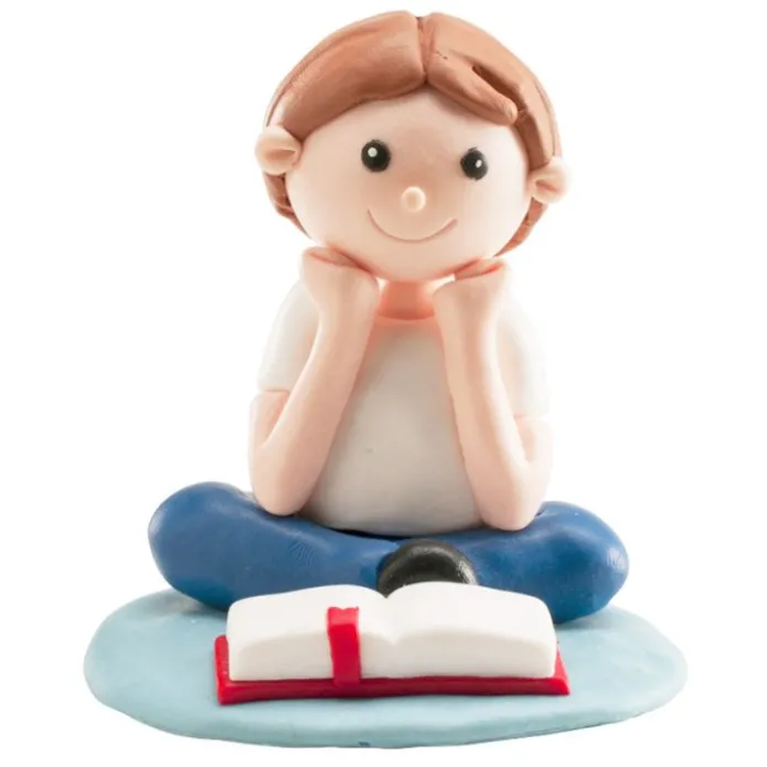 Figura niño de comunión leyendo biblia 8 cm - Dekora