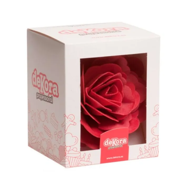 Flor de oblea rosa roja 12,5 cm - Sin gluten - Dekora