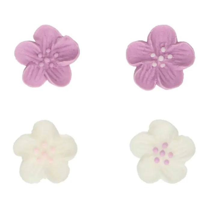 Flores de azúcar blancas y púrpuras 2,3 cm (24) - Funcakes
