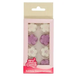 Flores de azúcar blancas y púrpuras 2,3 cm (24) - Funcakes