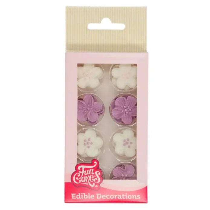 Flores de azúcar blancas y púrpuras 2,3 cm (24) - Funcakes