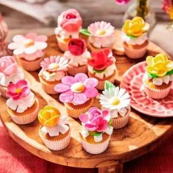 Flores de oblea Plumerias y hojas de colores 4 cm (15) - Funcakes