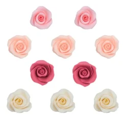 Flores rosas de azúcar colores variados 5 cm (10) - Sin gluten - Dekora