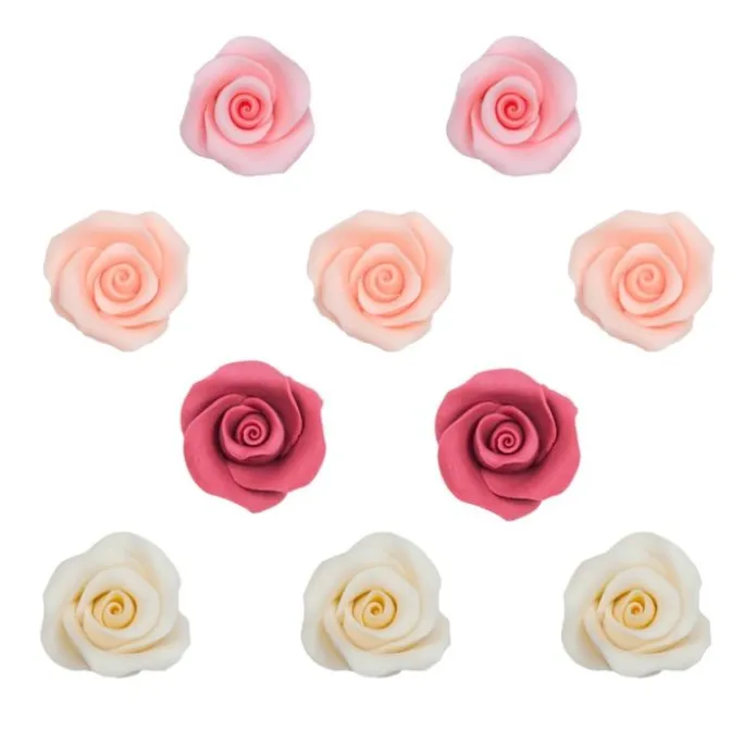 Flores rosas de azúcar colores variados 5 cm (10) - Sin gluten - Dekora