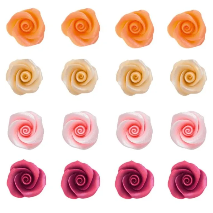 Flores rosas de azúcar colores perlados variados 4 cm (16) - Sin gluten - Dekora