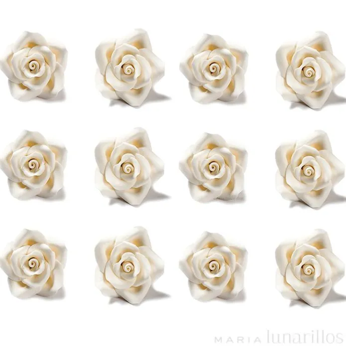 Flores Rosas grandes marfiles de azúcar 5 cm (24) - Decora