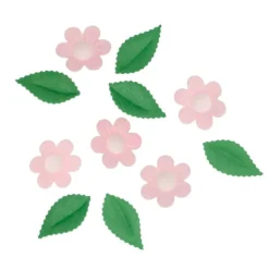 Flores rosas y hojas verdes de oblea (11) - Wilton