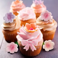 Flores y lazos rosas de azúcar (10) - Sin gluten - Dekora