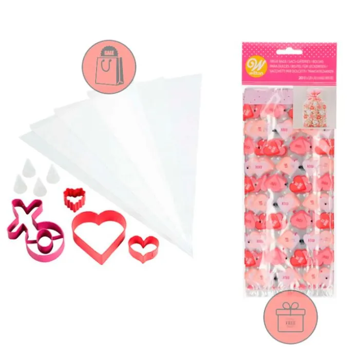 Kit cortadores, mangas y boquillas para galletas San Valentín - Wilton + REGALO bolsas