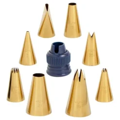 Kit de 8 mangas, 8 boquillas doradas y adaptador - Wilton