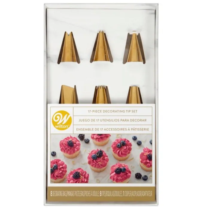 Kit de 8 mangas, 8 boquillas doradas y adaptador - Wilton