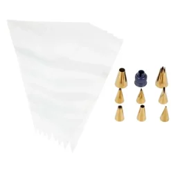 Kit de 8 mangas, 8 boquillas doradas y adaptador - Wilton