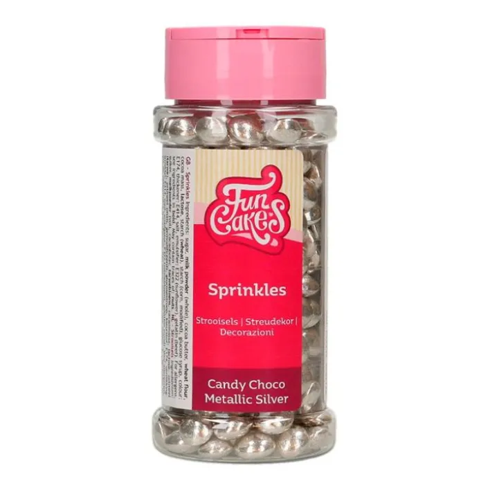 Lentejas de chocolate plateadas metalizadas 80 g - Funcakes