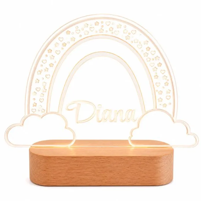 Lámpara personalizada arcoíris nombre - Metacrilato y madera