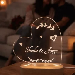 Lámpara personalizada corazón nombres o texto - Metacrilato y madera