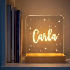 Lámpara personalizada cuadrada nombre o nombres - Metacrilato y madera