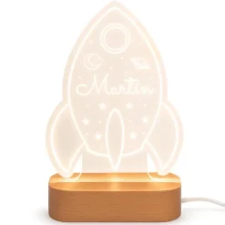 Lámpara personalizada nave espacial nombre - Metacrilato y madera