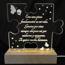 Lámpara personalizada puzle texto - Metacrilato y madera