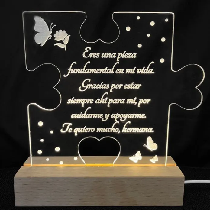 Lámpara personalizada puzle texto - Metacrilato y madera
