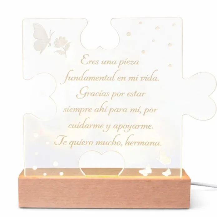 Lámpara personalizada puzle texto - Metacrilato y madera