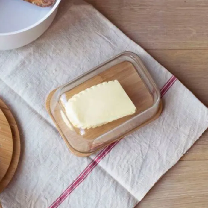 Mantequillera con tapa y cuchillo - Madera de bambú - Pebbly
