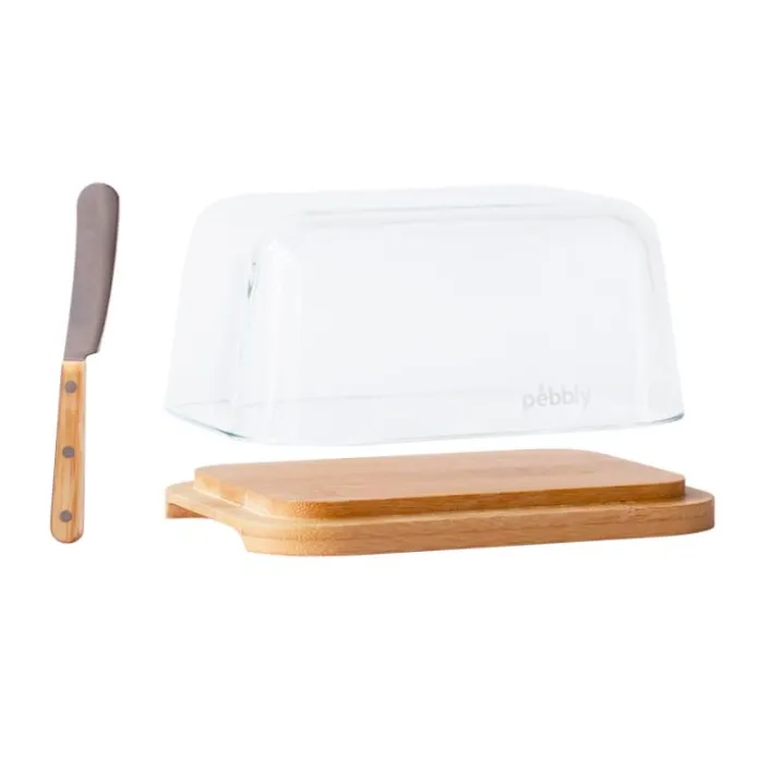 Mantequillera con tapa y cuchillo - Madera de bambú - Pebbly