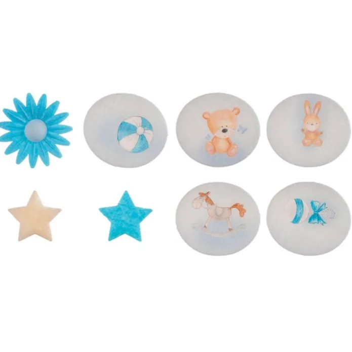 Margaritas, estrellas y decoraciones infantiles de oblea azules (18) - Sin gluten - Dekora