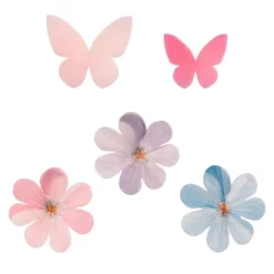 Mariposas rosas y flores rosas y azules de oblea (8) - Sin gluten - Dekora