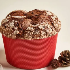 Molde de papel grueso rojo para panettone 13,5 x 9,5 cm (500 g)