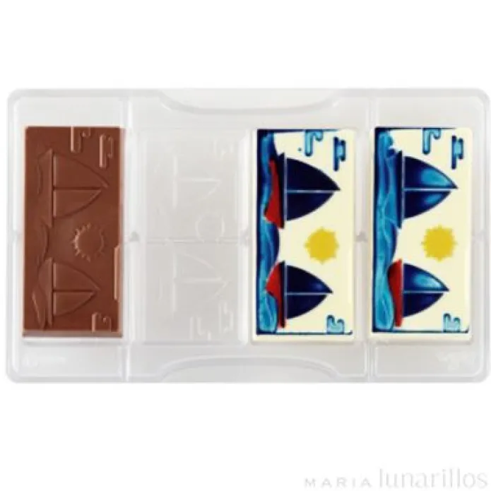 Molde de policarbonato para 4 tabletas de chocolate velero - Decora